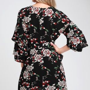 Lulu's Dresses - Lulus Black Floral Flounce Sleeve Dress - NWT Lulu's Dresses - Lulus Black Floral Flounce Sleeve Dress - NWT